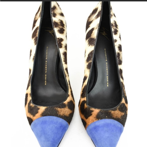 Giuseppe Zanotti beige leopard /Blue leather heels size 40 fits 8.5/9 - Picture 8 of 8